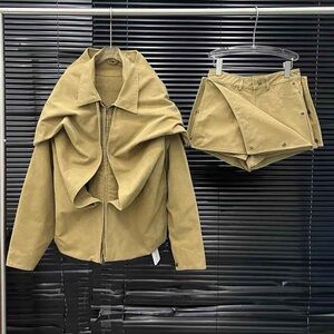 Original Design Stylish Tan Jacket and Skirt Set